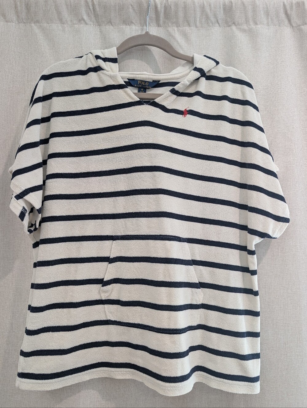 Polo Ralph Lauren Girls 10 Terry Cloth Swim Cover Up Hoodie Navy Stripe Beach